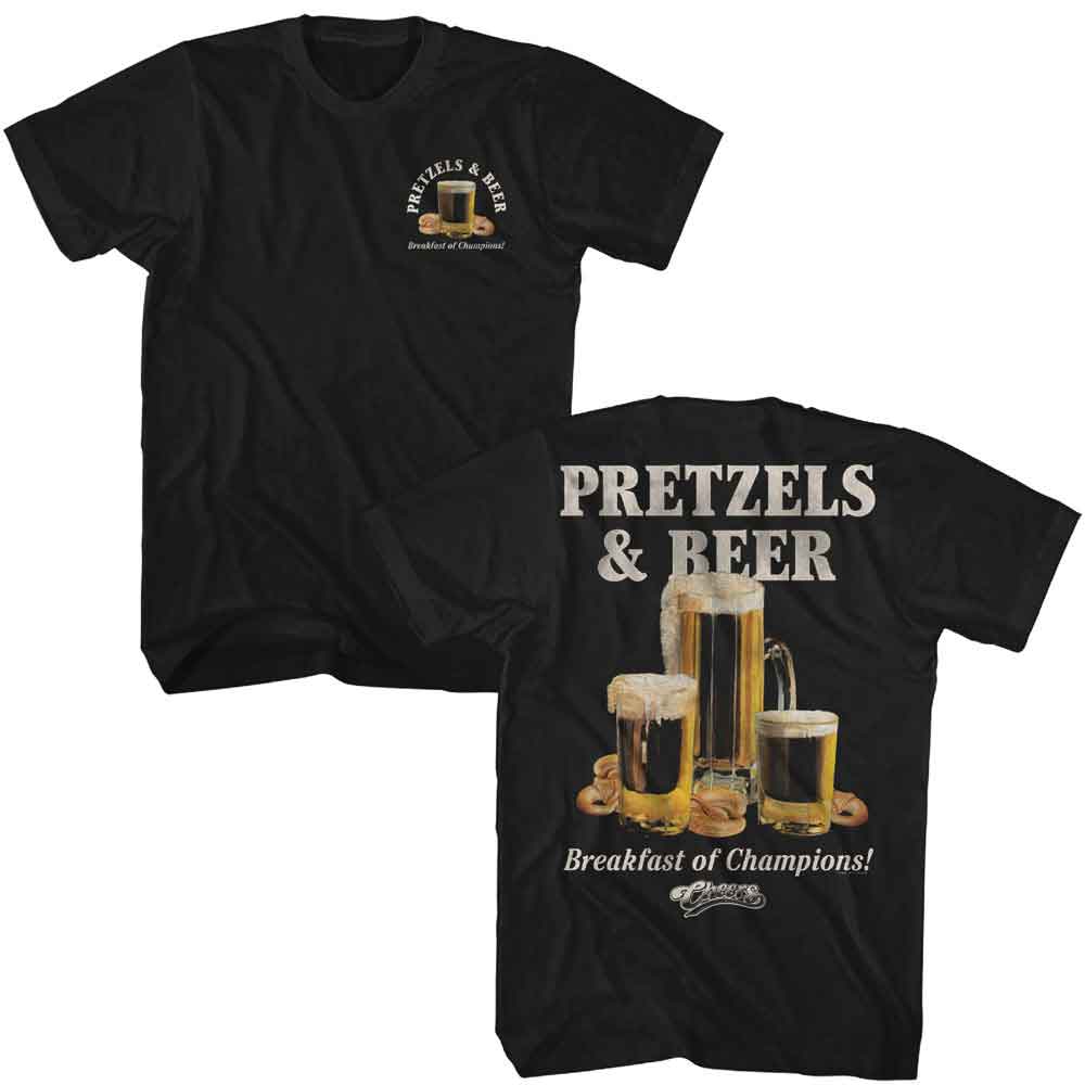 Cheers - Pretzels And Beer - American Classics - Solid Black Adult Short Sleeve T-Shirt - clothing by TeeHivey.com (Image 1)