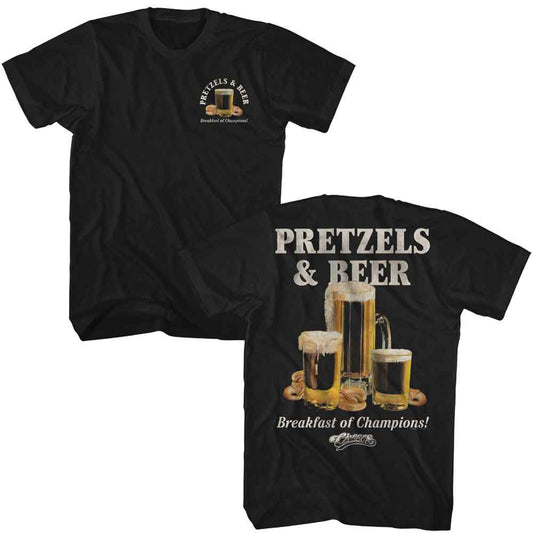 Cheers - Pretzels And Beer - American Classics - Solid Black Adult Short Sleeve T-Shirt - clothing by TeeHivey.com (Image 1)
