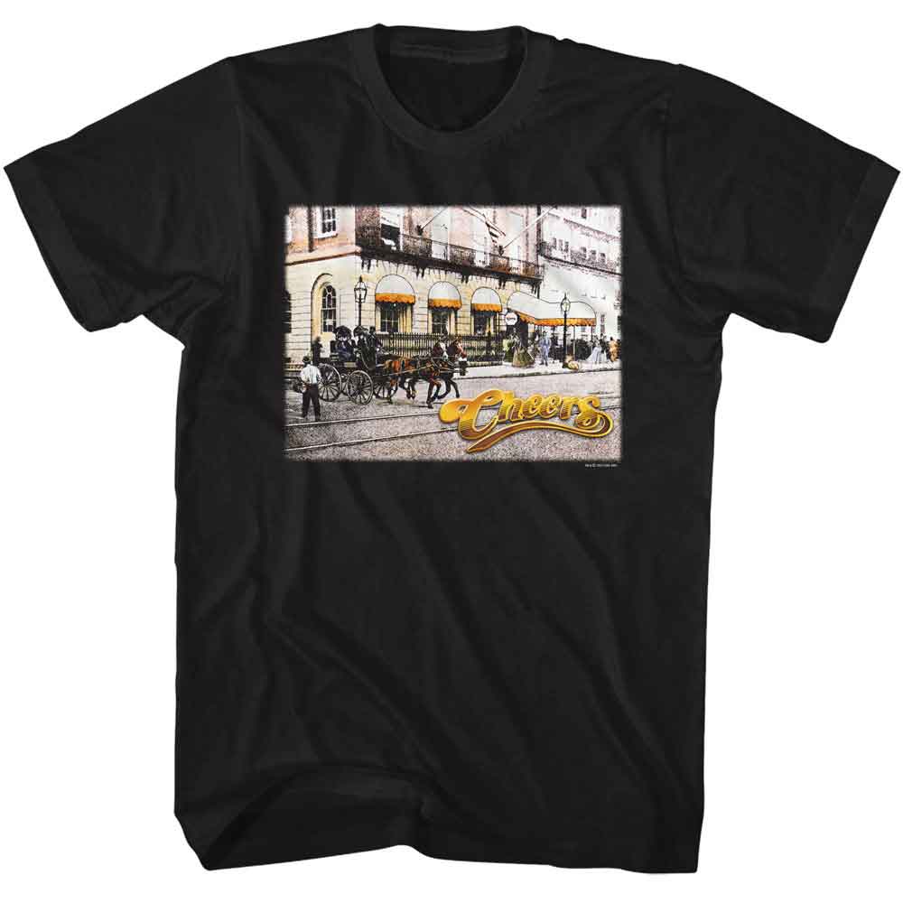 Cheers - Street View - American Classics - Black Front Print Adult Short Sleeve T-Shirt - clothing by TeeHivey.com (Image 1)