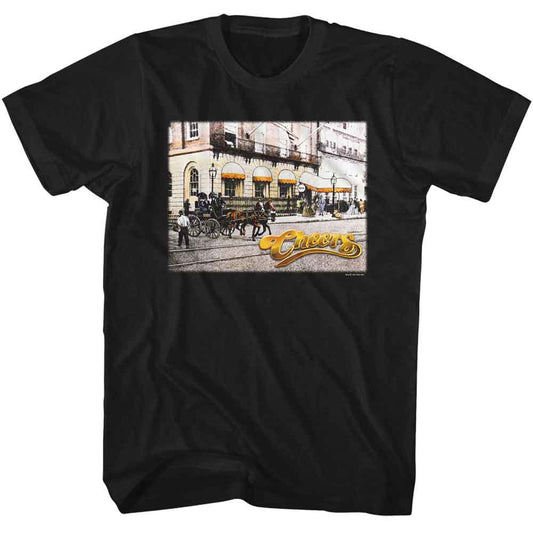 Cheers - Street View - American Classics - Black Front Print Adult Short Sleeve T-Shirt - clothing by TeeHivey.com (Image 1)