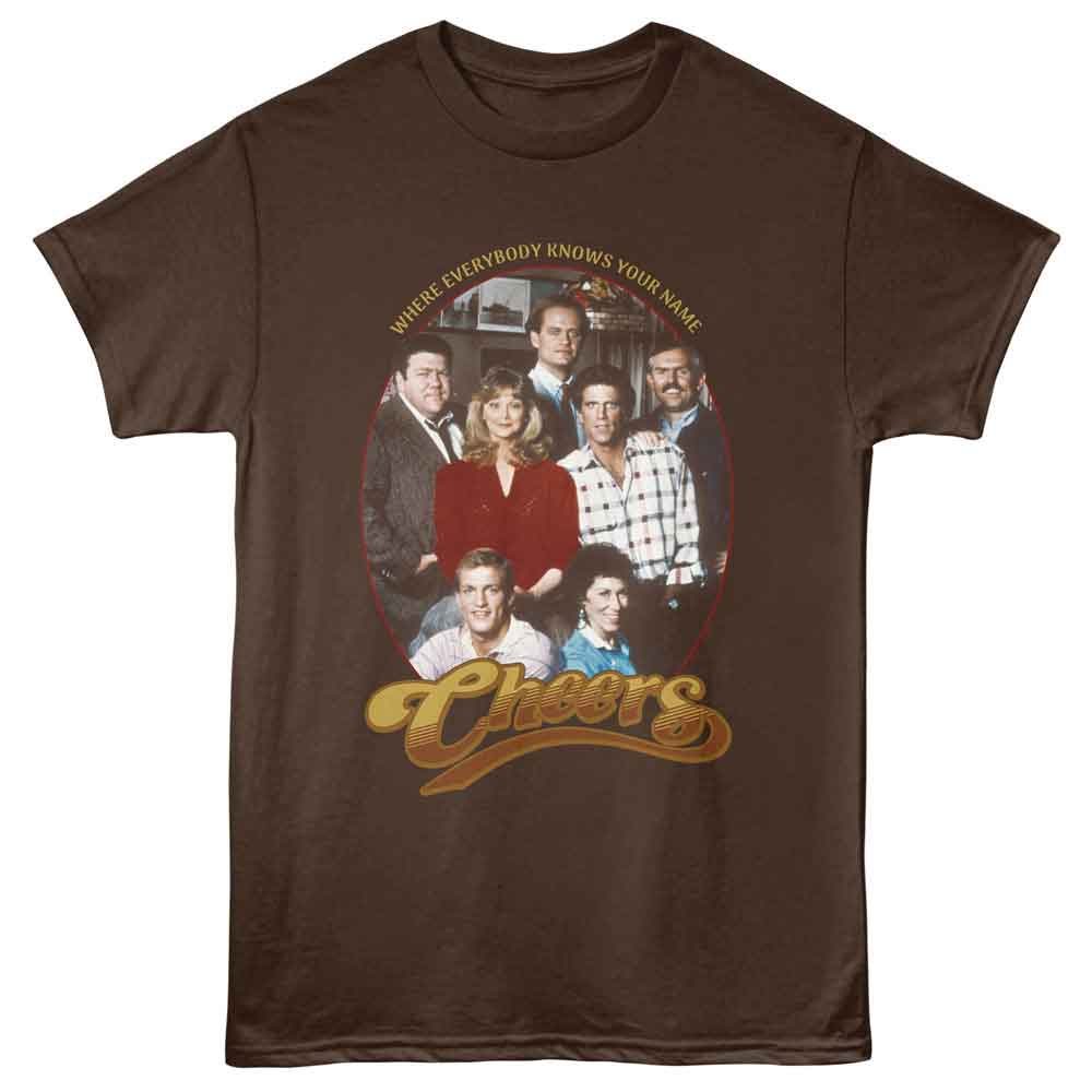 Cheers - Group Shot - American Classics - Brown Solid Adult Short Sleeve T-Shirt - clothing by TeeHivey.com (Image 1)