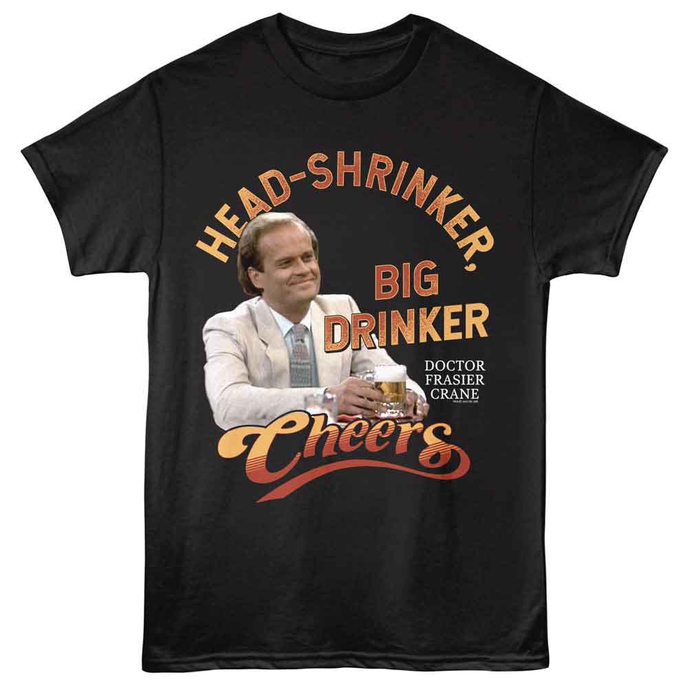 Cheers - Head Shrinker - American Classics - Black Solid Adult Short Sleeve T-Shirt - clothing by TeeHivey.com (Image 1)