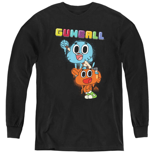 Amazing World of Gumball Gumball Spray Long Sleeve Kids Youth T Shirt Black
