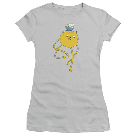 Adventure Time Jake Ride Junior Sheer Cap Sleeve Womens T Shirt Silver