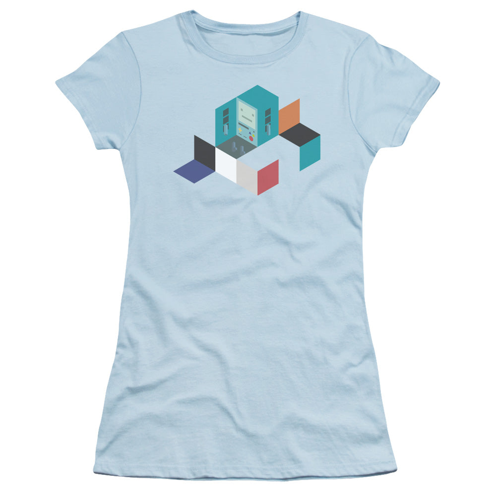 Adventure Time Bmo Blocks Junior Sheer Cap Sleeve Womens T Shirt Light Blue