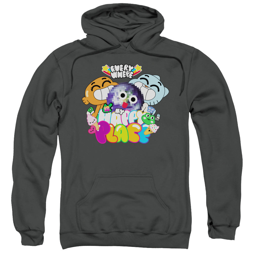 Amazing World Of Gumball Happy Place Mens Hoodie Charcoal