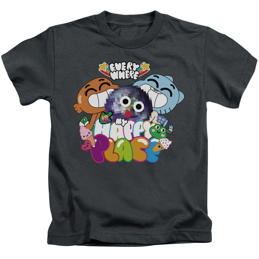 Amazing World of Gumball Happy Place Juvenile Kids Youth T Shirt Charcoal
