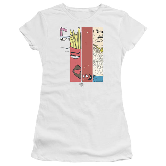 Aqua Teen Hunger Force Group 3 Tiles Junior Sheer Cap Sleeve Womens T Shirt White - clothing by TeeHivey.com