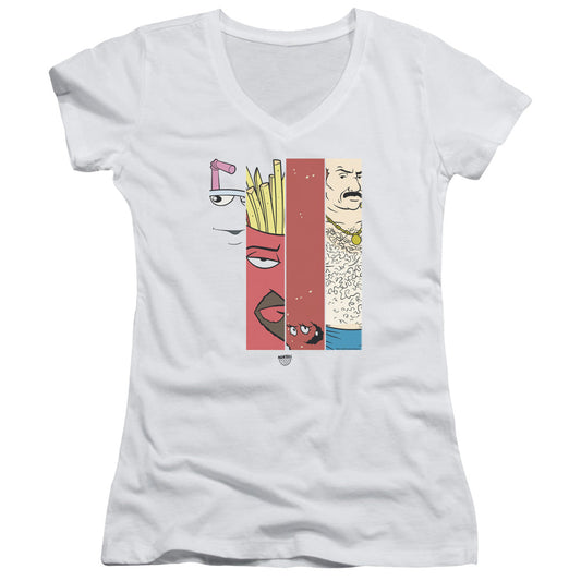 Aqua Teen Hunger Force Group 3 Tiles Junior Sheer Cap Sleeve V Neck Womens T Shirt White - clothing by TeeHivey.com
