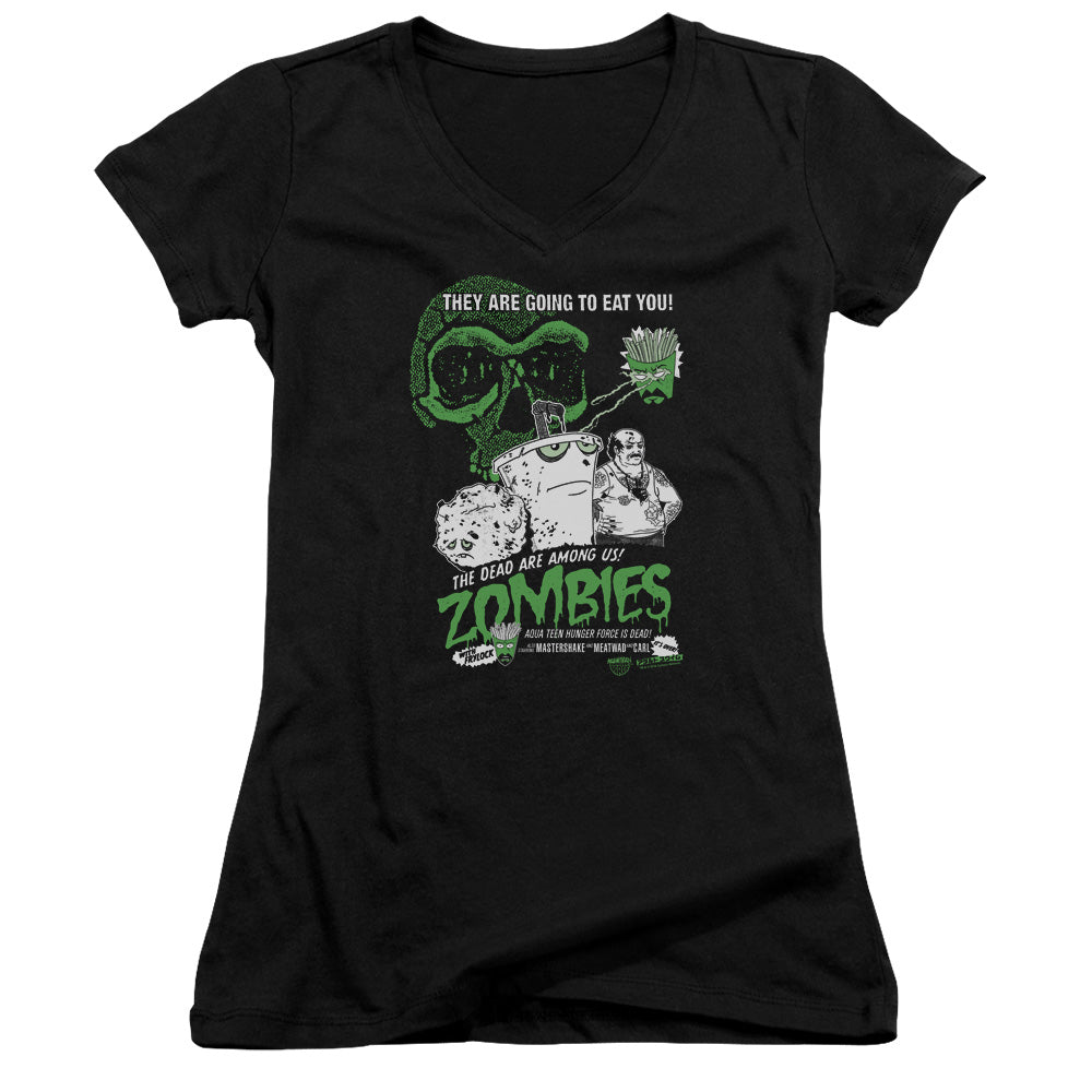 Aqua Teen Hunger Force Zombies Junior Sheer Cap Sleeve V Neck Womens T Shirt Black - clothing by TeeHivey.com