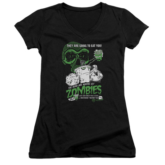 Aqua Teen Hunger Force Zombies Junior Sheer Cap Sleeve V Neck Womens T Shirt Black - clothing by TeeHivey.com