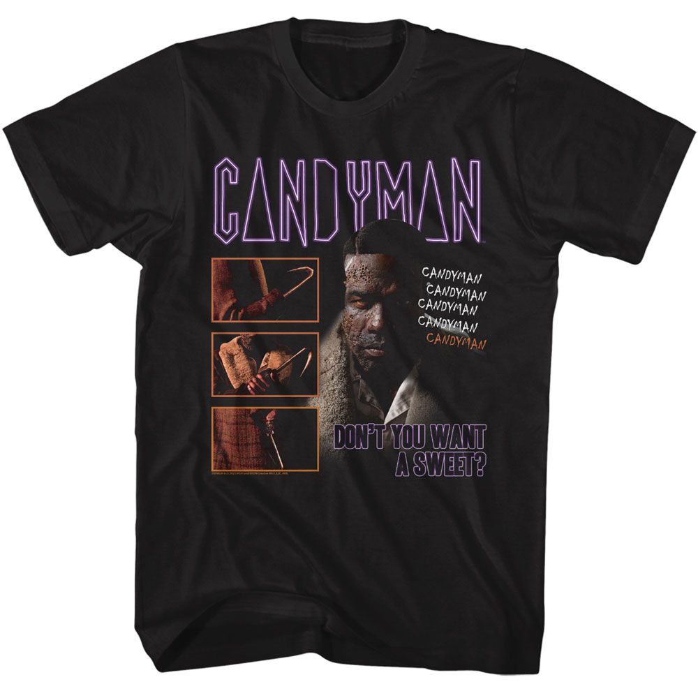 Candyman - Neon Logo - American Classics - Solid Black Adult Short Sleeve T-Shirt - clothing by TeeHivey.com (Image 1)