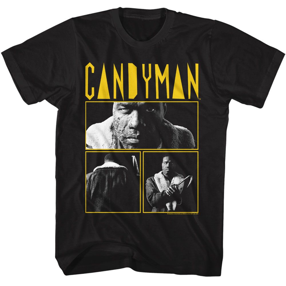 Candyman - 3 Photo And Logo - American Classics - Solid Black Adult Short Sleeve T-Shirt - clothing by TeeHivey.com (Image 1)