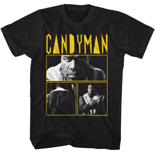 Candyman - 3 Photo And Logo - American Classics - Solid Black Adult Short Sleeve T-Shirt - clothing by TeeHivey.com (Image 1)