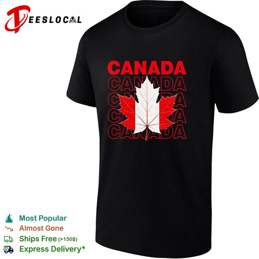Canada maple leaf bold repeated stacked text shirt