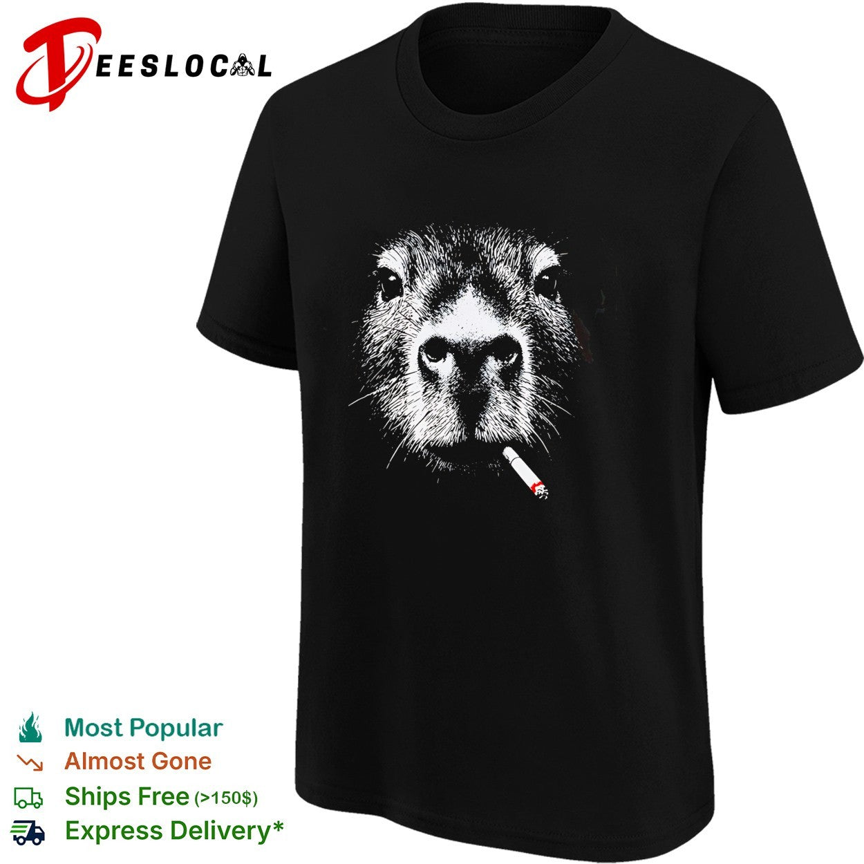 Capybara smoking a cigarette pop culture animal portrait aesthetic humor shirt