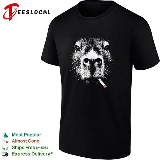 Capybara smoking a cigarette pop culture animal portrait aesthetic humor shirt