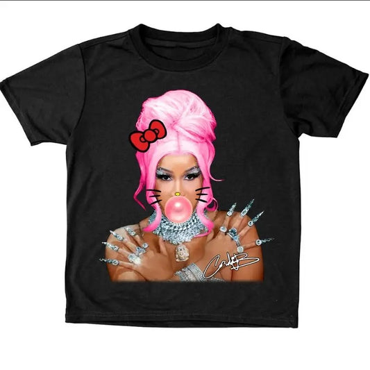 Cardi.B Pink Kitty BUBBLE GUM GRAPHIC T-SHIRT1