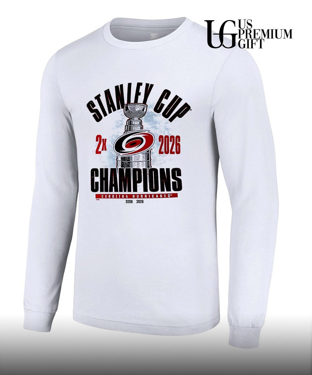 Carolina Hurricanes 2026 Stanley Cup 2X Champions 2006-2026 trophy shirt