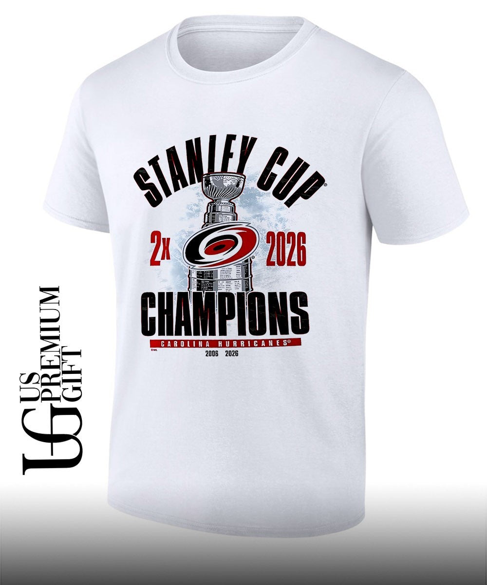 Carolina Hurricanes 2026 Stanley Cup 2X Champions 2006-2026 trophy shirt