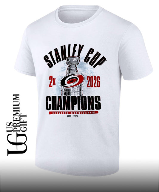 Carolina Hurricanes 2026 Stanley Cup 2X Champions 2006-2026 trophy shirt