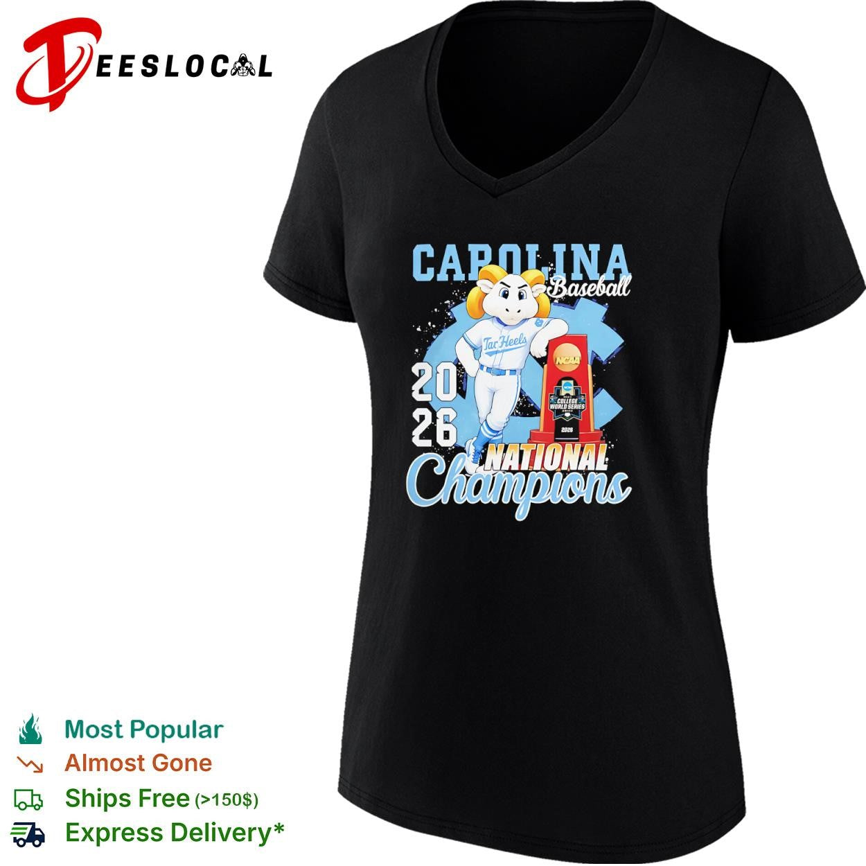 Carolina Tar Heels NCAA College World Series 2026 baseball national champions Omaha mascot trophy shirt