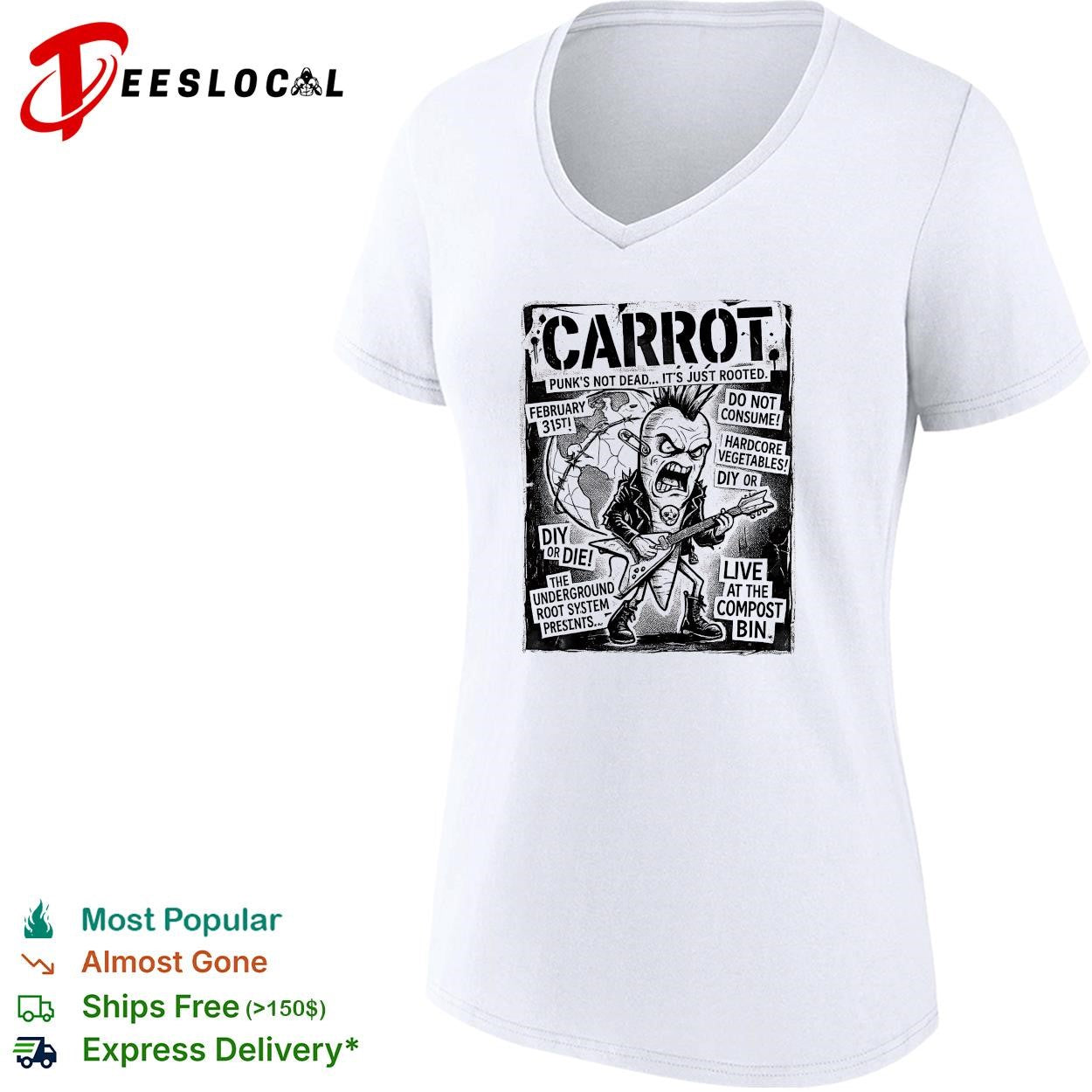 Carrot punk’s not dead hardcore vegetables concert flyer parody graphic shirt