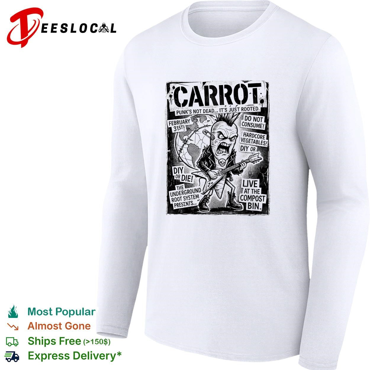 Carrot punk’s not dead hardcore vegetables concert flyer parody graphic shirt