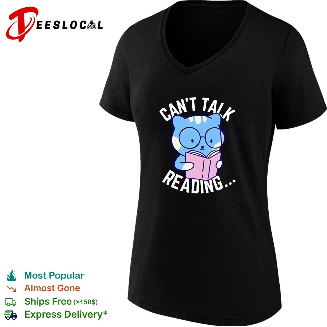 Cat reading book can’t talk reading shirt