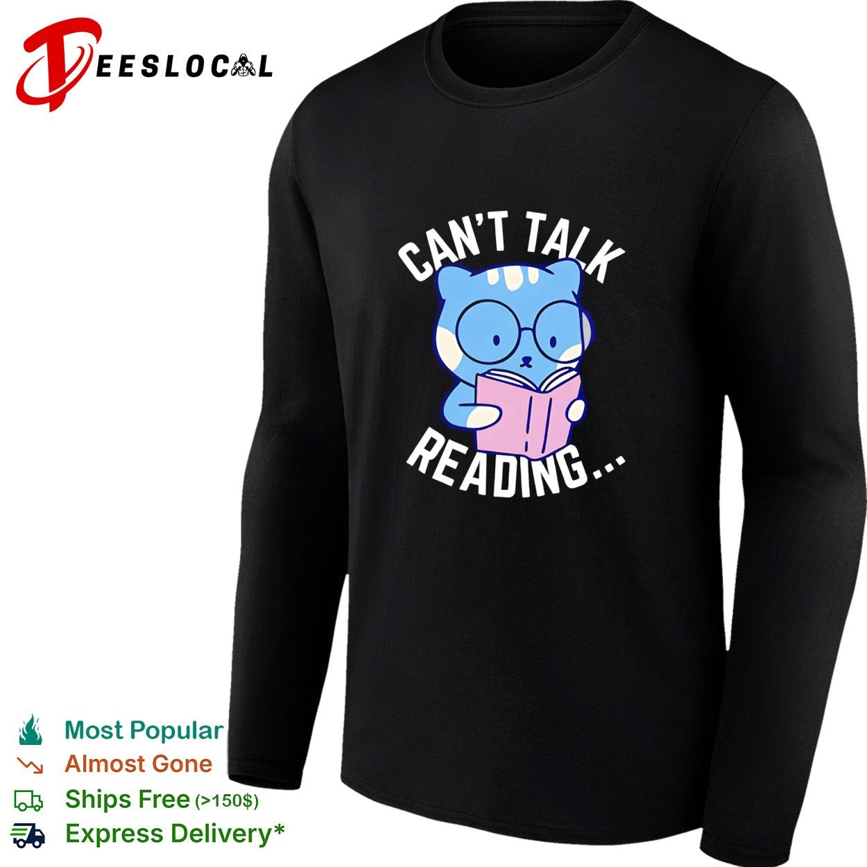 Cat reading book can’t talk reading shirt