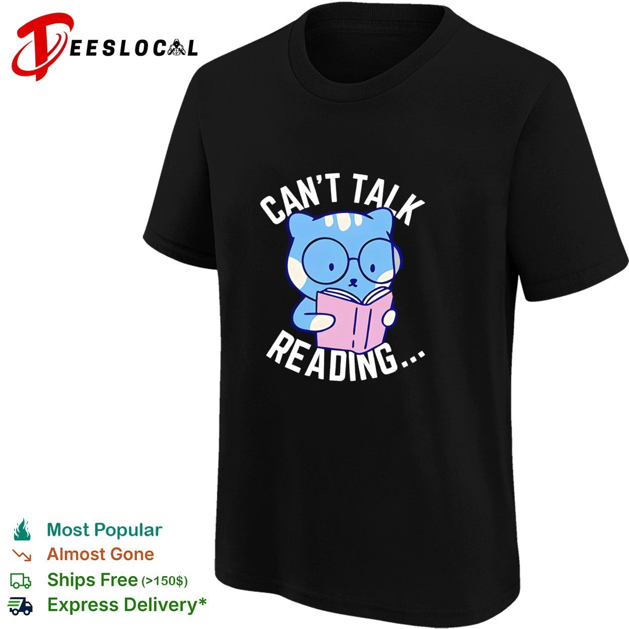 Cat reading book can’t talk reading shirt
