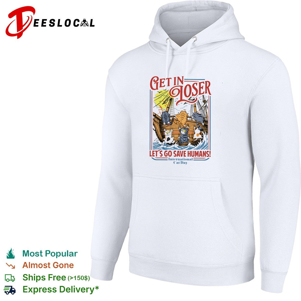 Cats sailing ship get in loser let’s go save humans shirt