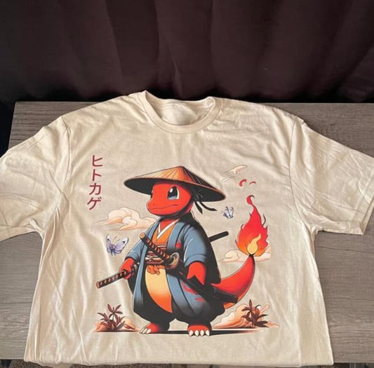 Charmander Samurai Vintage Tee, Charmander T-Shirt, Pokemon Tee, Anime Shirt, Animation Graphic Tees, Gym Shirt, Unisex T-Shirt