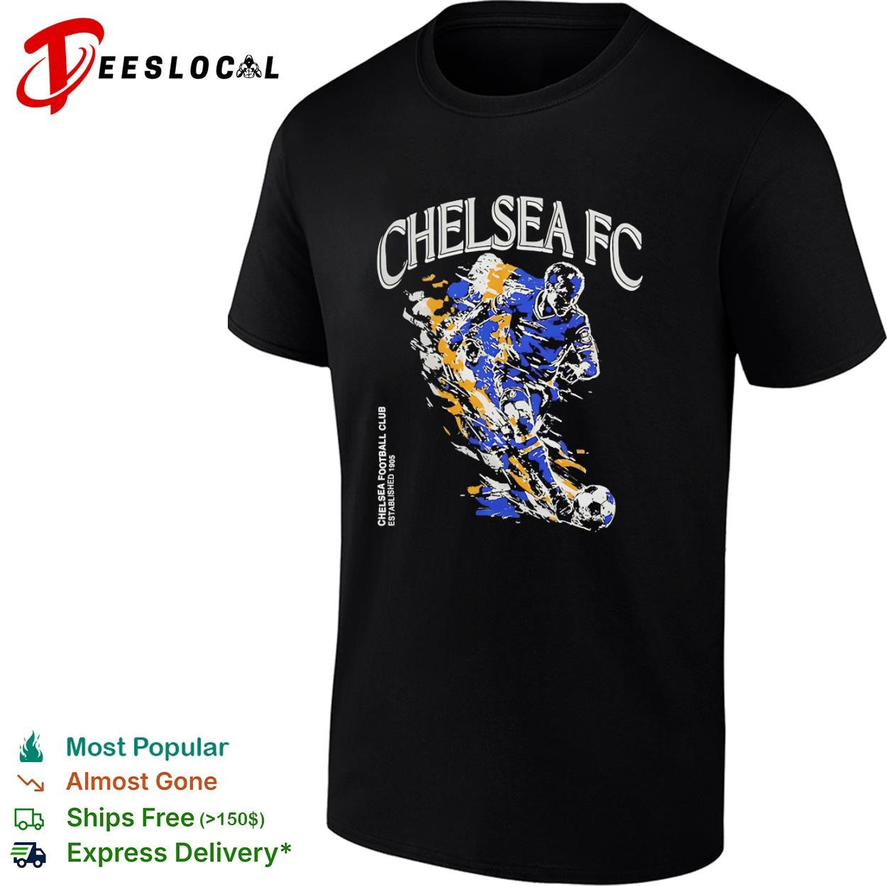 Chelsea FC football club established 1905 kicking player shirt