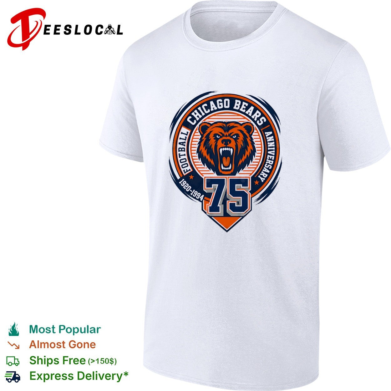 Chicago Bears Football 75 Anniversary 1920 1994 Logo Emblem Team shirt