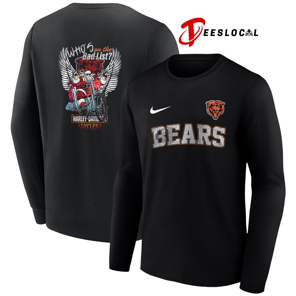 Chicago Bears x Harley Davidson Santa Claus who’s on the bad list graphic shirt