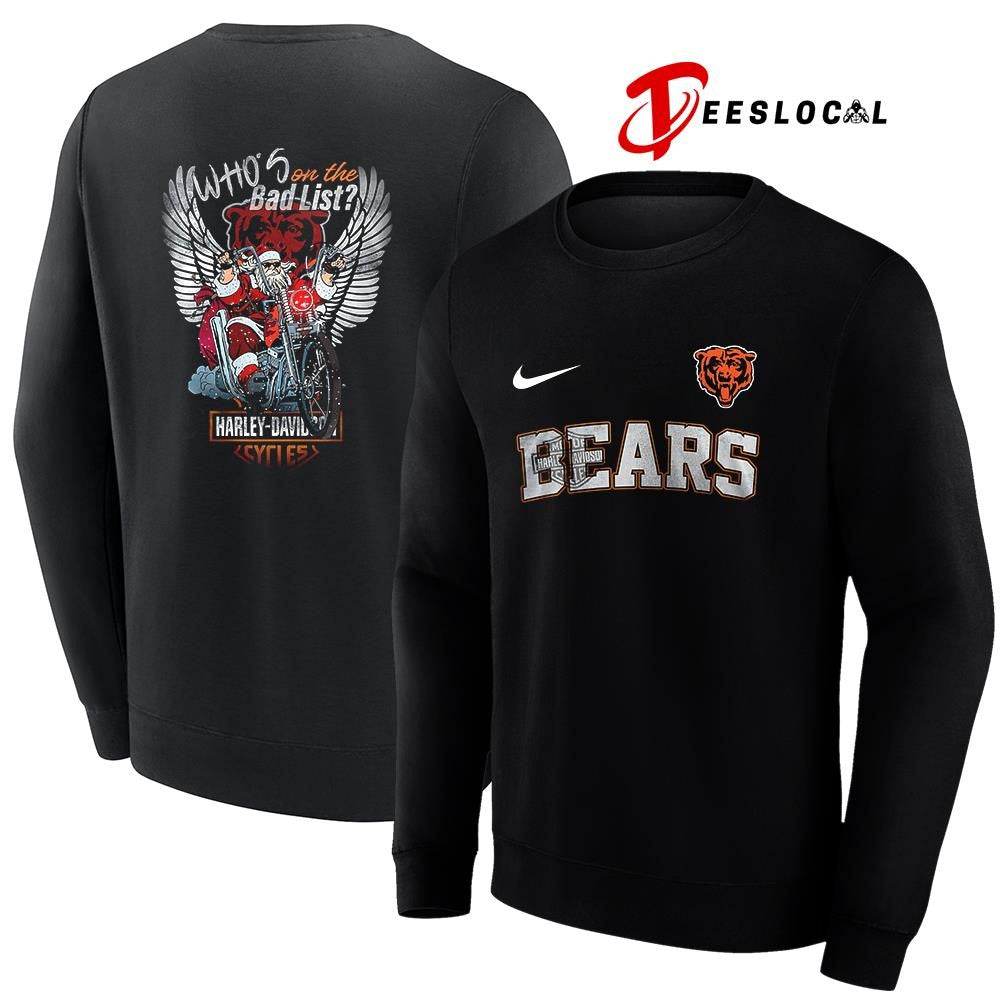 Chicago Bears x Harley Davidson Santa Claus who’s on the bad list graphic shirt
