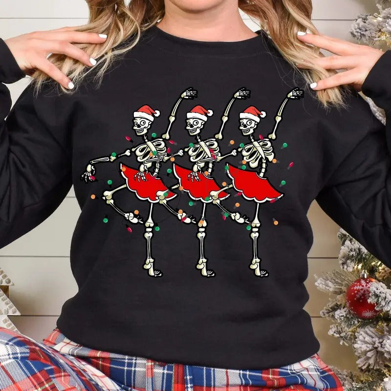 Christmas Dancing Skeleton Sweatshirt, Skeleton Christmas Shirt, Christmas Crewneck, Holiday Sweater, New Year Shirt,...