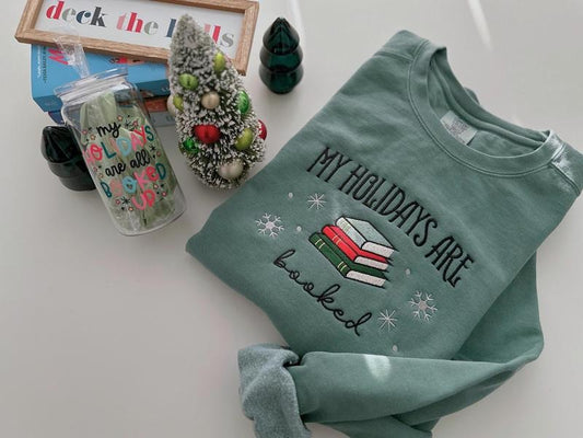 Christmas Embroidered Sweatshirt for Book Lovers, Comfort Colors Xmas Oversized Holiday Sweater - Fabric, Pullover