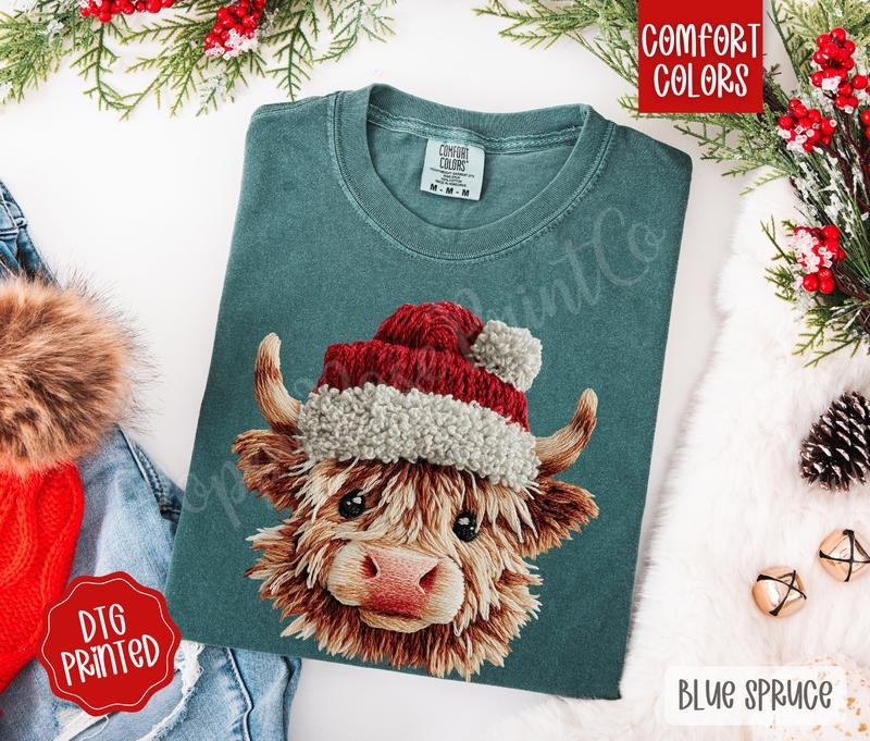 Christmas Highland Cow Shirt Comfort Colors, Trendy Women's Holiday Tshirt