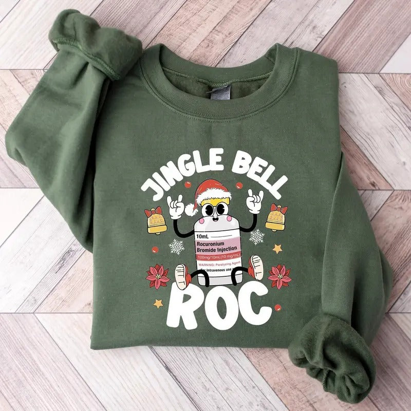 Christmas Nurse Sweatshirt, Jingle Bell Rock, Funny Retro Roc Xmas, Critical Care Tshirt, Unisex Crewneck Sweatshirt & Shirt Classic Cotton