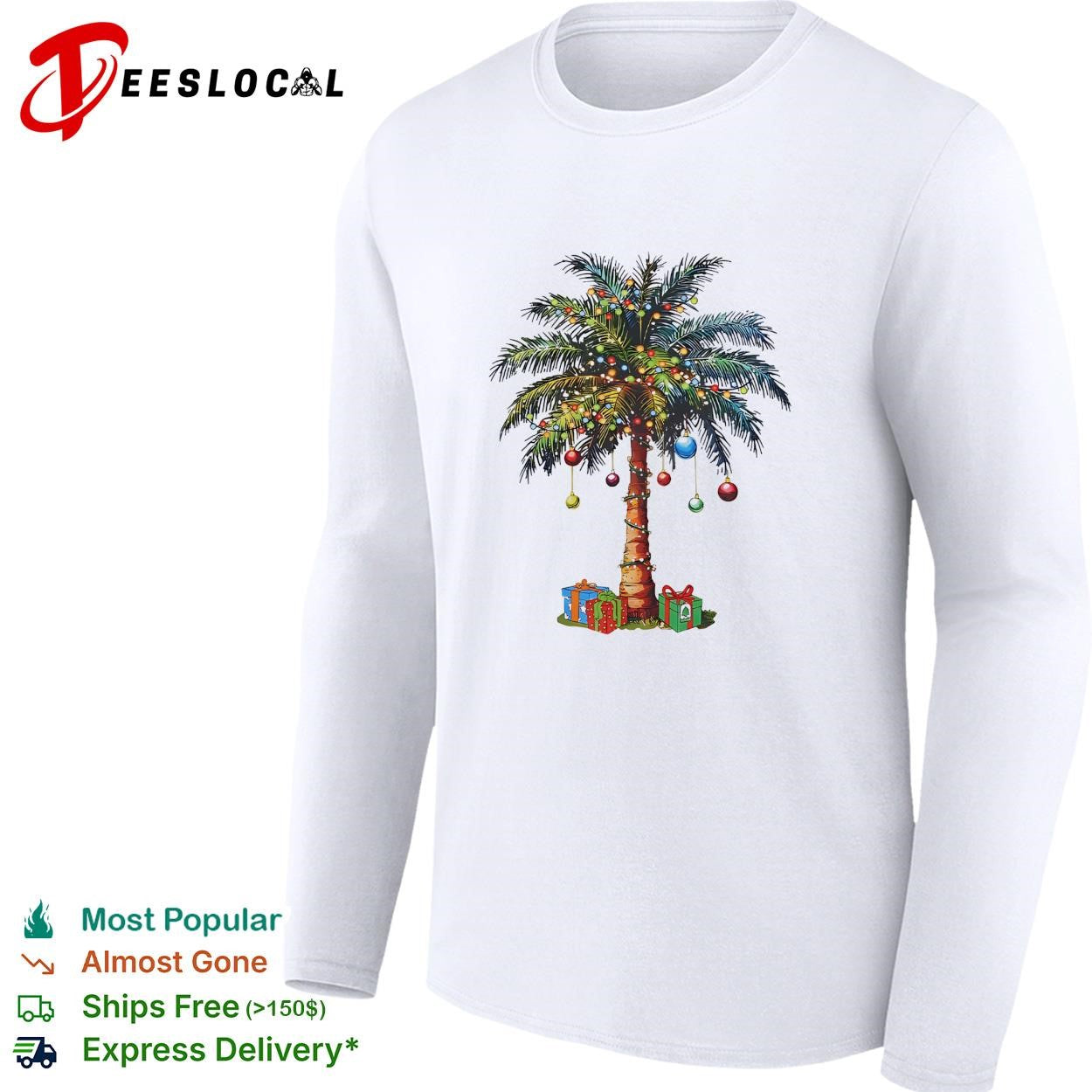 Christmas palm tree tropical ornaments holiday graphic shirt