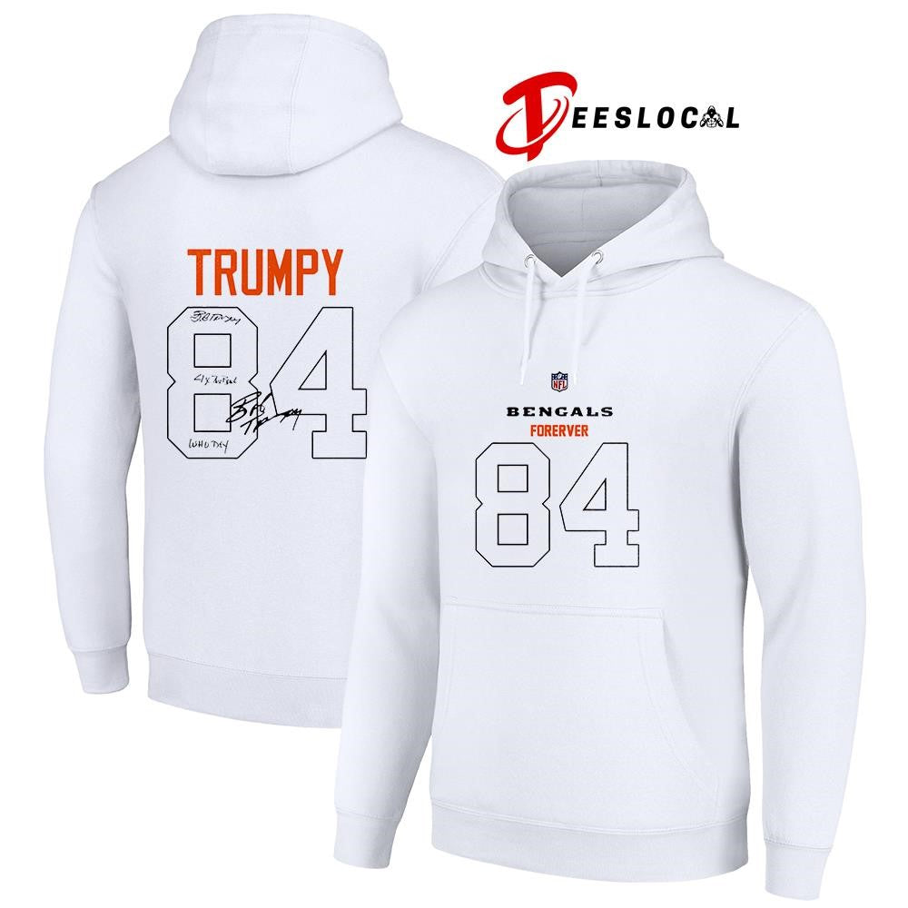 Cincinnati Bengals forever RIP Bob Trumpy 84 signatures name and number shirt
