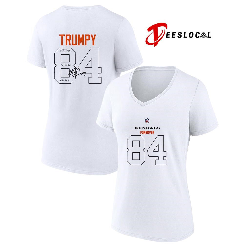 Cincinnati Bengals forever RIP Bob Trumpy 84 signatures name and number shirt