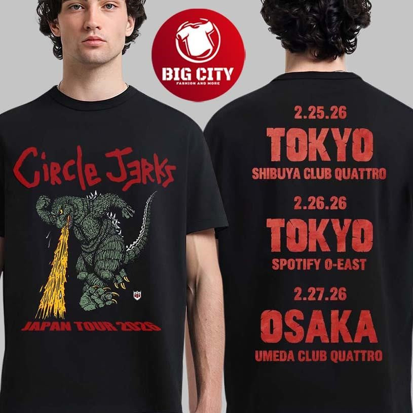 Circle Jerks Japan Tour 2026 Merch Godzilla With Dates Two Sided Shirt