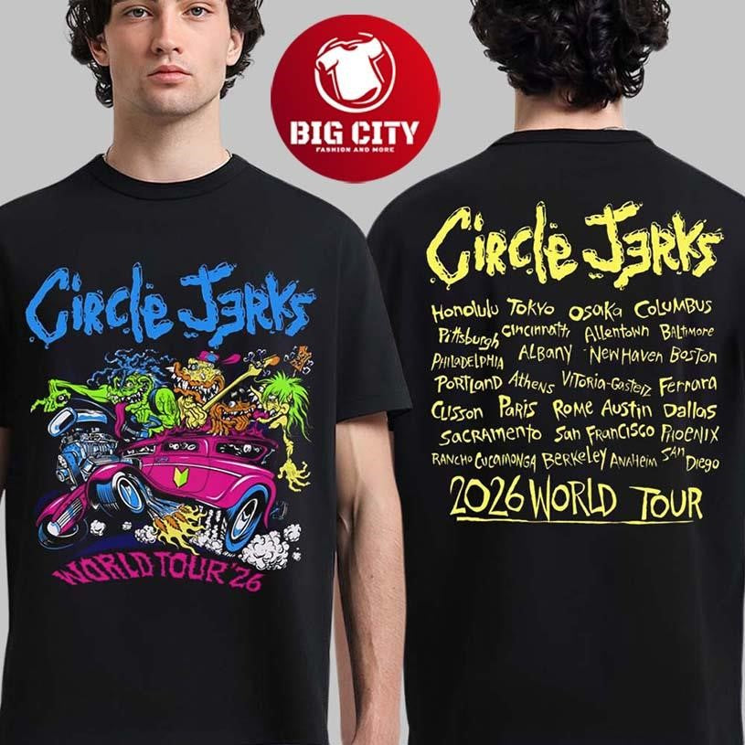 Circle Jerks Pizz Hot Rod 2026 World Tour Merch Two Sided Shirt