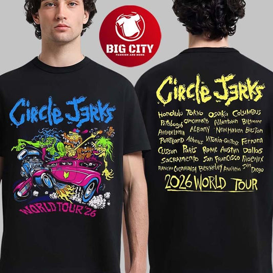 Circle Jerks Pizz Hot Rod 2026 World Tour Merch Two Sided Shirt