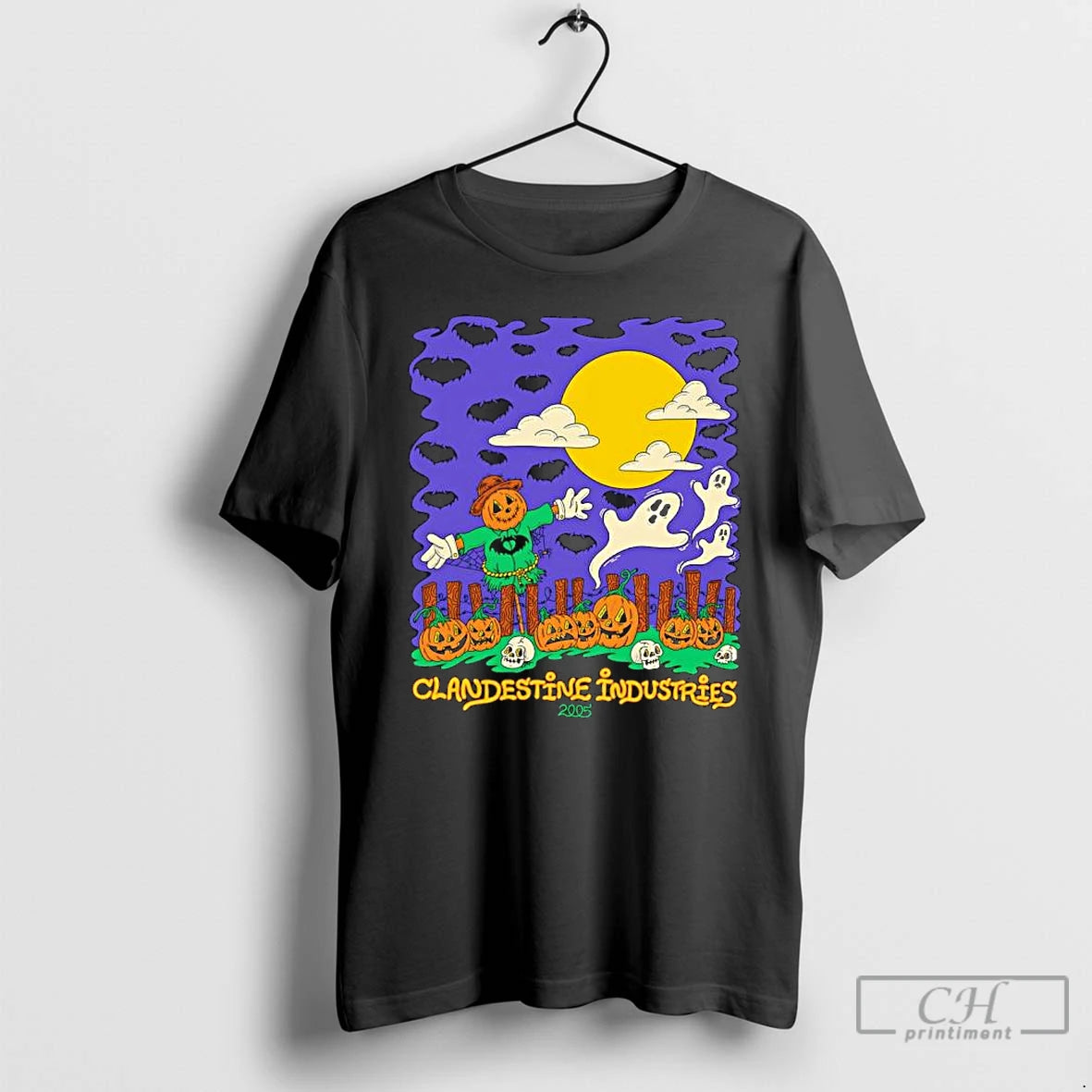 Clandestine Industries Scarecrow Ghosts Pumpkins Bats 2005 Halloween T Shirts - clothing by TeeHivey.com