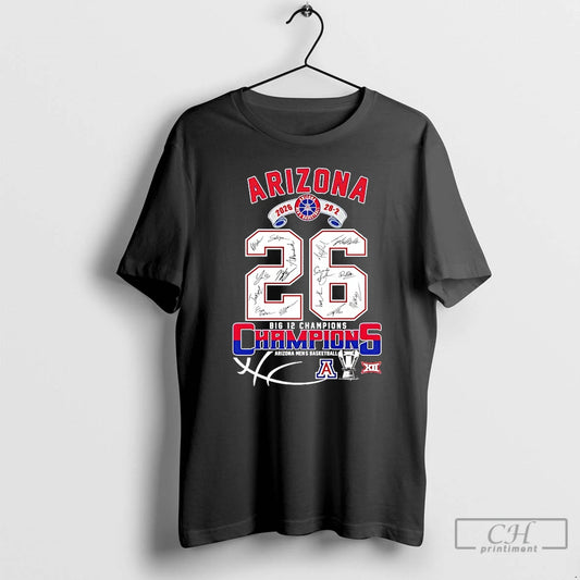 Classic Arizona Wildcats Mens Basketball 2026 28 2 Big 12 Champions Signatures T Shirts Sweater
