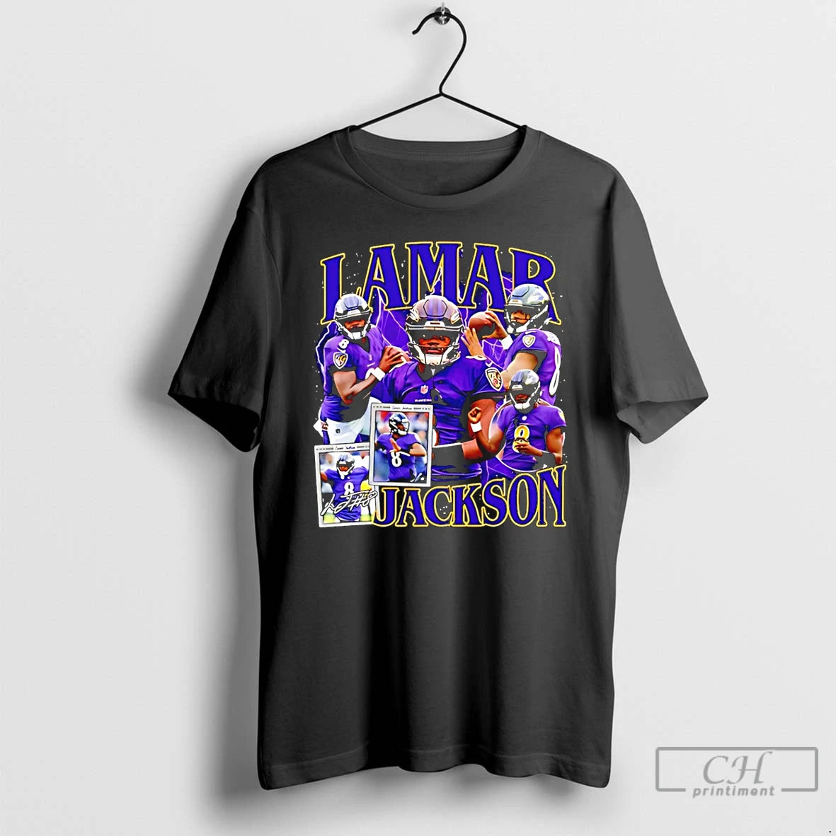 Classic Baltimore Ravens Lamar Jackson Picture Collage Signature T Shirts - clothing by TeeHivey.com